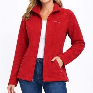 Columbia Sportswear Red Fleece Jacket Size Medium Women's Full Zip Pockets